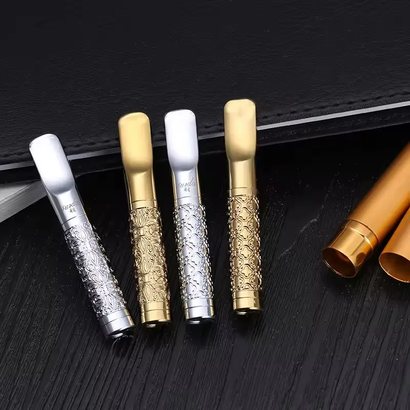 Alloy Universal Size Cigarette Mouthpiece Gold Silver Engraved Portable Smoking Users Premium Stylish Alloy Universal Size Cigarette Mouthpiece Gold Silver Engraved Portable Smoking Users Premium Stylish