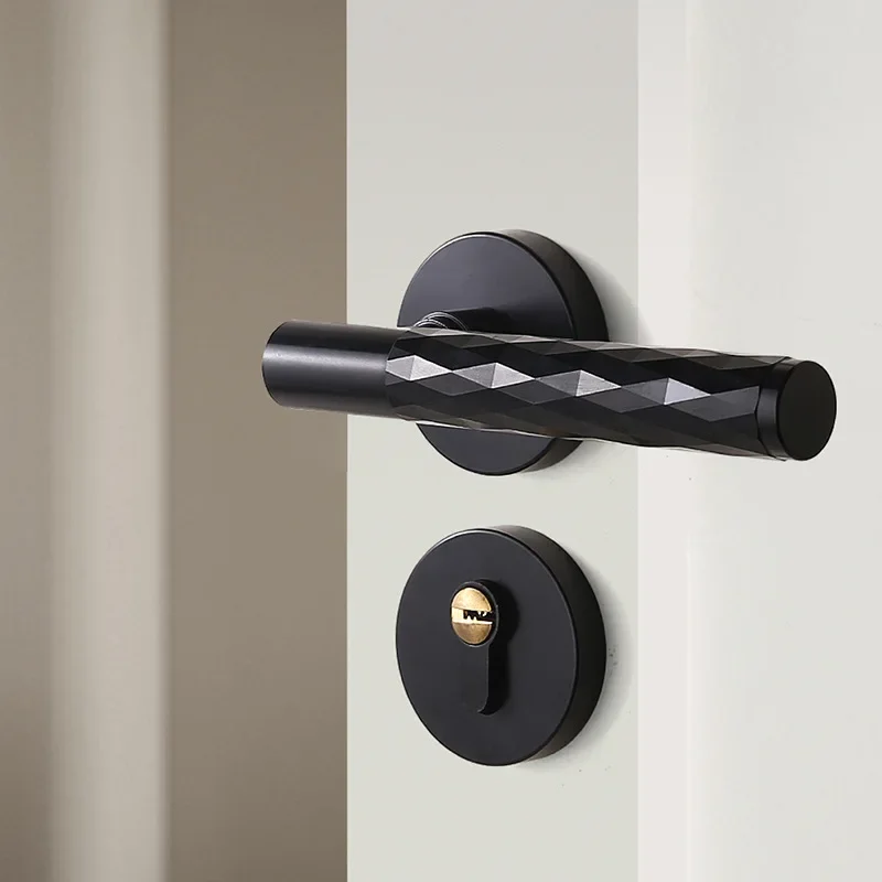 CNC Precision Carved Aluminum Oxide Indoor Bedroom, Household Silent Wooden Door Lock, Light Luxury Handle Lock