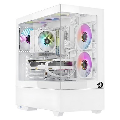Gabinete Gamer Redragon Reflect Pro, Mid Tower, ARGB, ATX, Frontal e Lateral em Vidro, Sem FANs, Branco - CA-607W Gabinete Gamer Redragon Reflect Pro, Mid Tower, ARGB, ATX, Frontal e Lateral em Vidro, Sem FANs, Branco - CA-607W