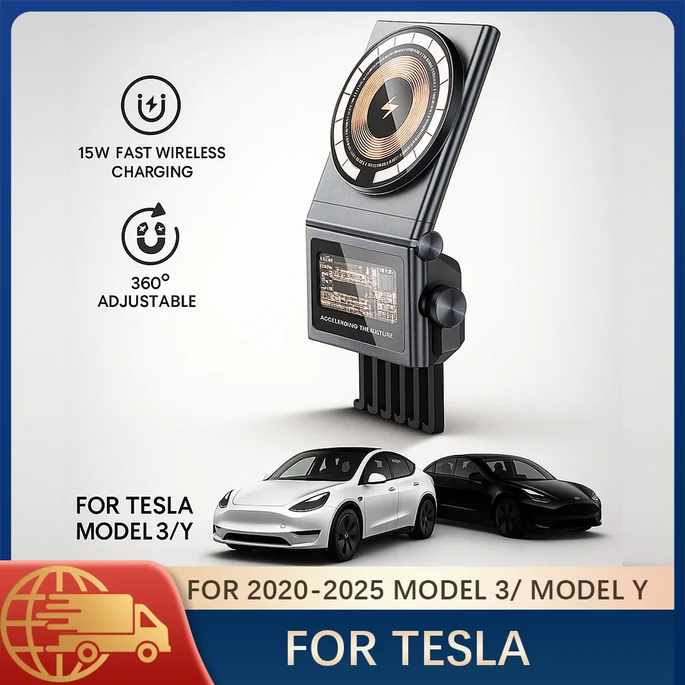 Magnetic Car Phone Holder For Tesla Model 3 Model Y 15W Wireless Charging Stand MagSafe Stand Car Mobile Phone Charger Mounts