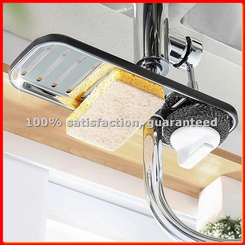 Longer Version Kitchen Faucet Stainless Steel Sponge Holder Sink Faucet Organizers Soap Dish Rack-A63M