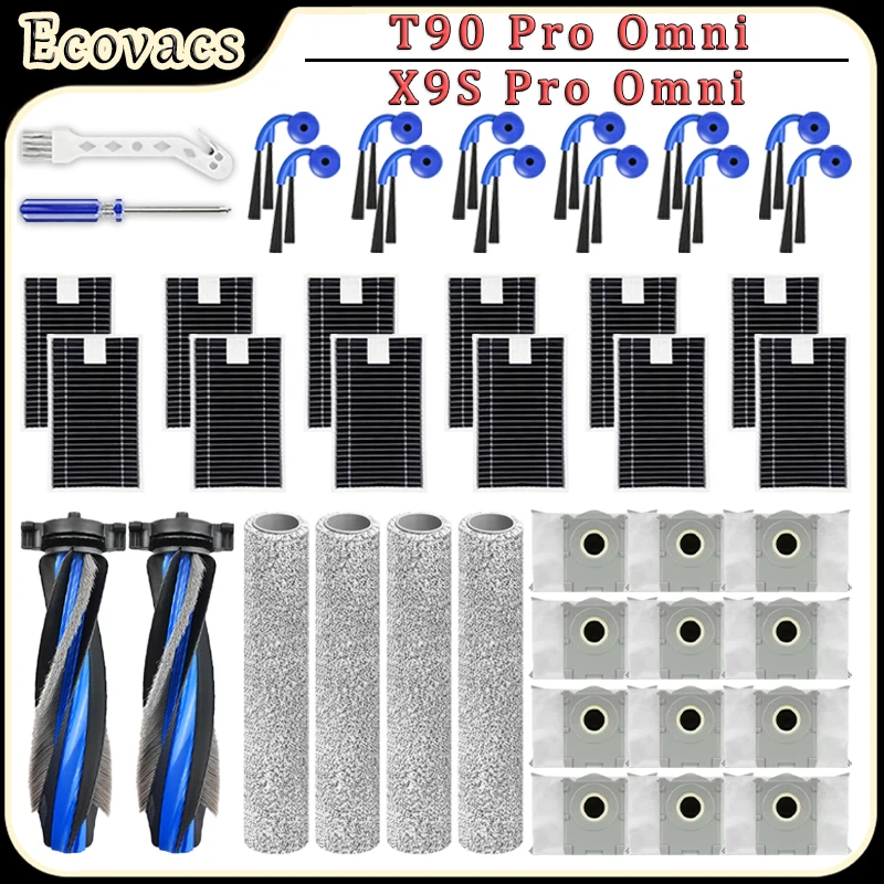 For Ecovacs T90 Pro Omni/X9S Pro Omni Robot Vacuum Cleaner Accessories kit Main Brush,Filter,Side Brush,Roller Mop,Dust Bag