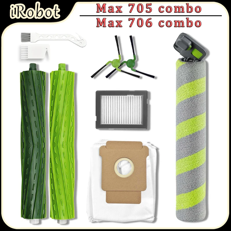 Replacement Parts Kit For iRobot Roomba Max 705 Combo Robot Vacuum Accessories, Main Side Brush,HEPA Filter,Roller Mop,Dust Bags