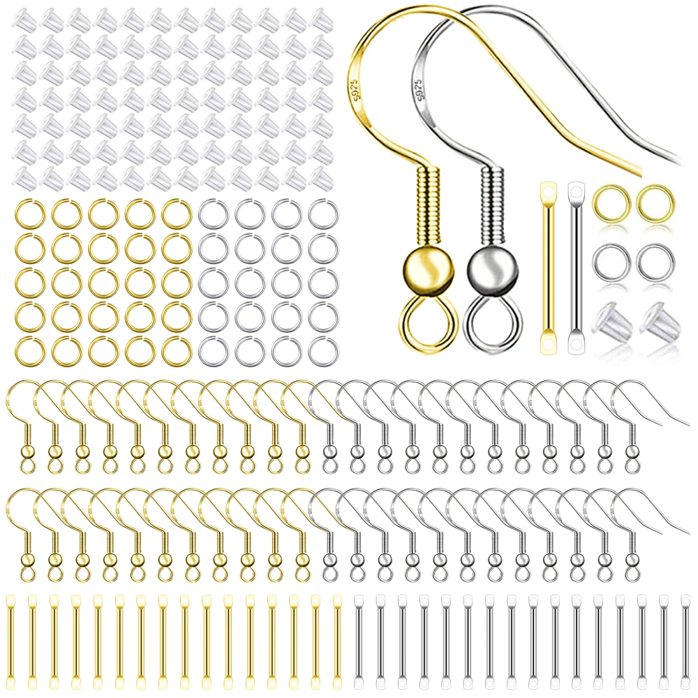 925 Silver/Gold Plated Earring Hooks for Jewelry Making, 900pcs Hypoallergenic Earring Making Kit,Earring Findings Jump Rings 925 Silver/Gold Plated Earring Hooks for Jewelry Making, 900pcs Hypoallergenic Earring Making Kit,Earring Findings Jump Rings