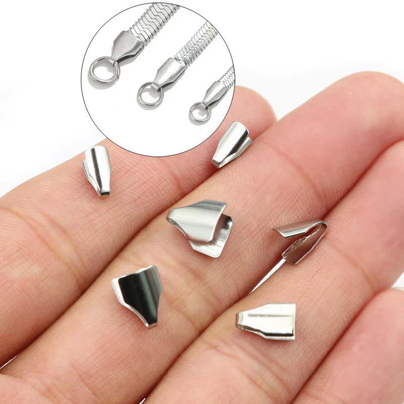 100pcs Stainless Steel 2-7mm Flat Cords Crimp End Beads Caps Clip Tip Fold for DIY Snake Chain Necklace Jewelry Making Findings 100pcs Stainless Steel 2-7mm Flat Cords Crimp End Beads Caps Clip Tip Fold for DIY Snake Chain Necklace Jewelry Making Findings