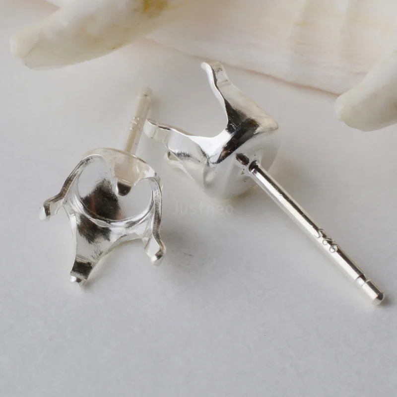 Solid 925 Sterling Silver Snaptite Stud Earring Post 4 Prongs Snap in Setting for Round Stones and Crystals ,1pair Solid 925 Sterling Silver Snaptite Stud Earring Post 4 Prongs Snap in Setting for Round Stones and Crystals ,1pair