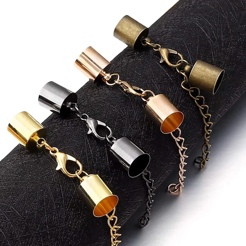 10Sets Leather Cord End Caps With Lobster Clasp Extending Chain For Jewelry Making DIY Bracelet Necklace Connectors Accessories 10Sets Leather Cord End Caps With Lobster Clasp Extending Chain For Jewelry Making DIY Bracelet Necklace Connectors Accessories