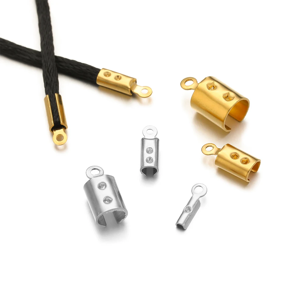 50pcs Stainless Steel High Quality Crimp End Beads Caps Leather Cord Clips for DIY Jewelry Making Necklace Connectors Supplies 50pcs Stainless Steel High Quality Crimp End Beads Caps Leather Cord Clips for DIY Jewelry Making Necklace Connectors Supplies