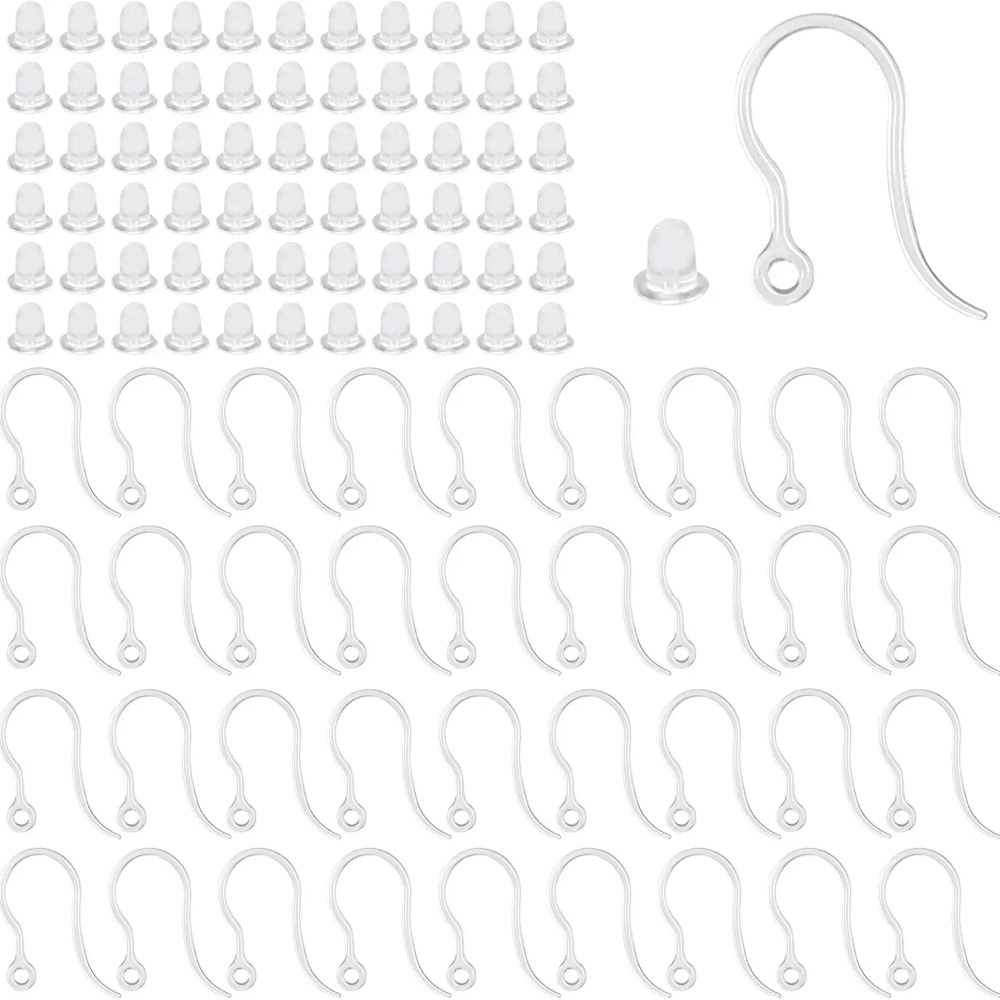 40pcs Clear Plastic Earring Hooks Ear Wire with Loop French Fish Hooks With Transparent Earring Stoppers for DIY Jewelry Making 40pcs Clear Plastic Earring Hooks Ear Wire with Loop French Fish Hooks With Transparent Earring Stoppers for DIY Jewelry Making