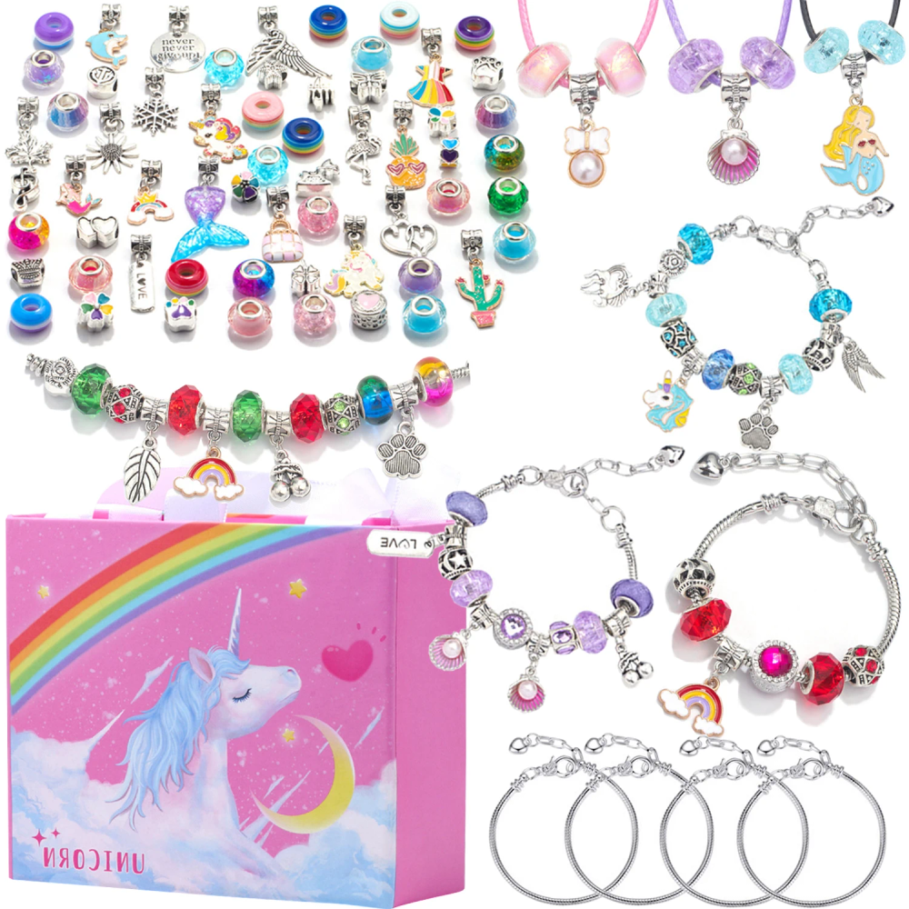 68pcs Cartoon Unicorn DIY Bracelet Set, Colorful Beaded Craft Birthday Gift Set with Large Hole Beads, Ornaments and Accessories 68pcs Cartoon Unicorn DIY Bracelet Set, Colorful Beaded Craft Birthday Gift Set with Large Hole Beads, Ornaments and Accessories