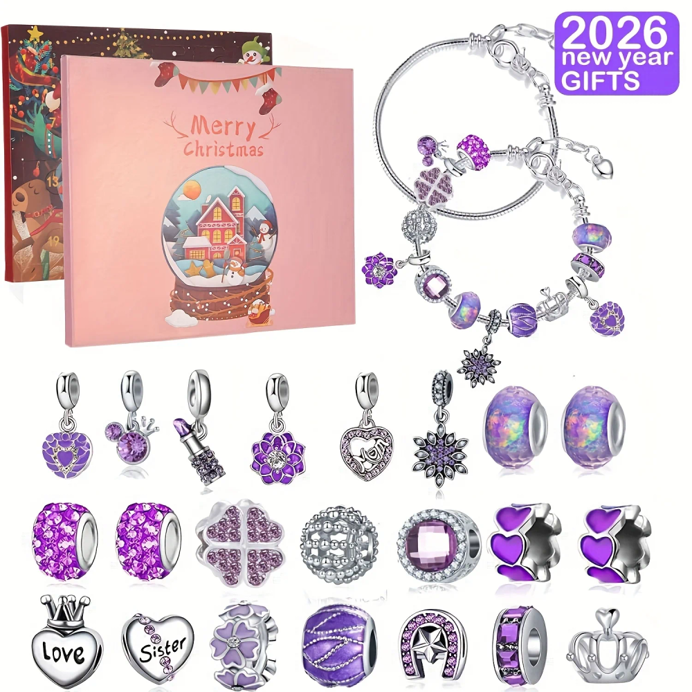 Christmas purple beads DIY jewelry making kit, 24-day countdown Christmas gift box set, very suitable for Christmas gifts Christmas purple beads DIY jewelry making kit, 24-day countdown Christmas gift box set, very suitable for Christmas gifts