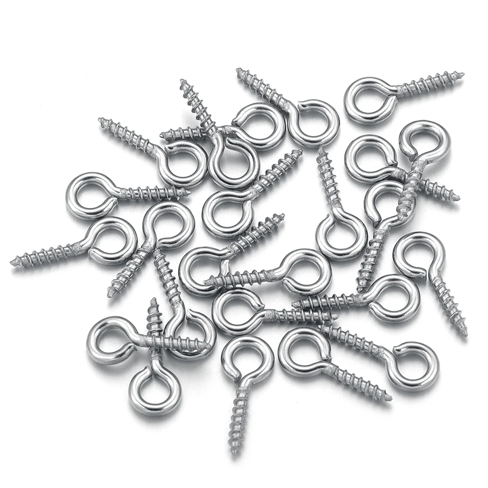 100pcs/lot Stainless Steel Mini Screw Eye Pins Pendant Buckle Threaded Hole Metal Material for DIY Craft Jewelry Making Supplies 100pcs/lot Stainless Steel Mini Screw Eye Pins Pendant Buckle Threaded Hole Metal Material for DIY Craft Jewelry Making Supplies