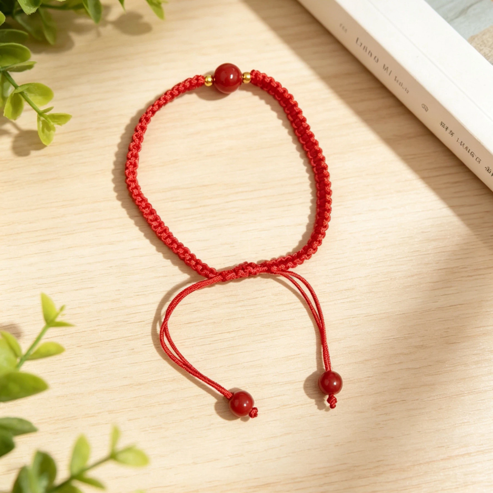 Adjustable Red String Bracelet with Cinnabar Bead