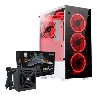 Gabinete Gamer Rise Mode Glass 06X Frost + Fonte MACH1 Steady, 500W Gabinete Gamer Rise Mode Glass 06X Frost + Fonte MACH1 Steady, 500W