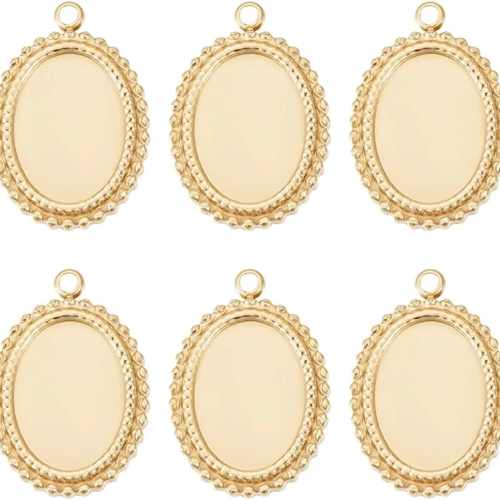6Pcs Cabochon Settings Charms 14K Gold Plated Stainless Steel Flat Round Blank Bezel Pendant Trays Base Setting Charm making kit 6Pcs Cabochon Settings Charms 14K Gold Plated Stainless Steel Flat Round Blank Bezel Pendant Trays Base Setting Charm making kit
