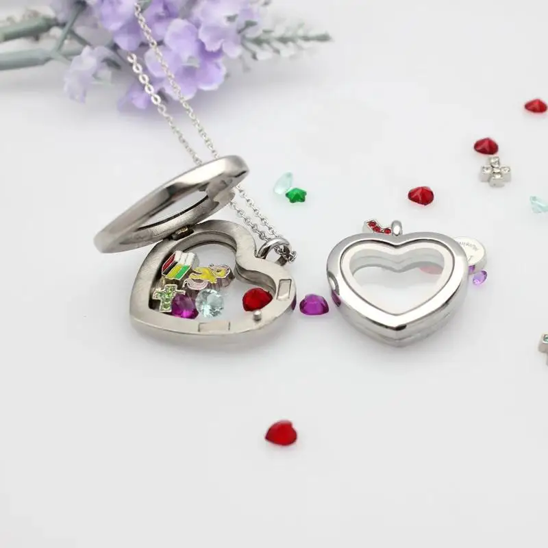 24mm 30mm heart Floating Locket pendant Stainless Steel magnetic Glass locket alloy medallion for necklace chains jewelry making 24mm 30mm heart Floating Locket pendant Stainless Steel magnetic Glass locket alloy medallion for necklace chains jewelry making