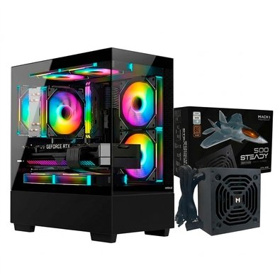 Gabinete Gamer Hyrax HGB320, Mini Tower + Fonte MACH1 Steady, 500W Gabinete Gamer Hyrax HGB320, Mini Tower + Fonte MACH1 Steady, 500W