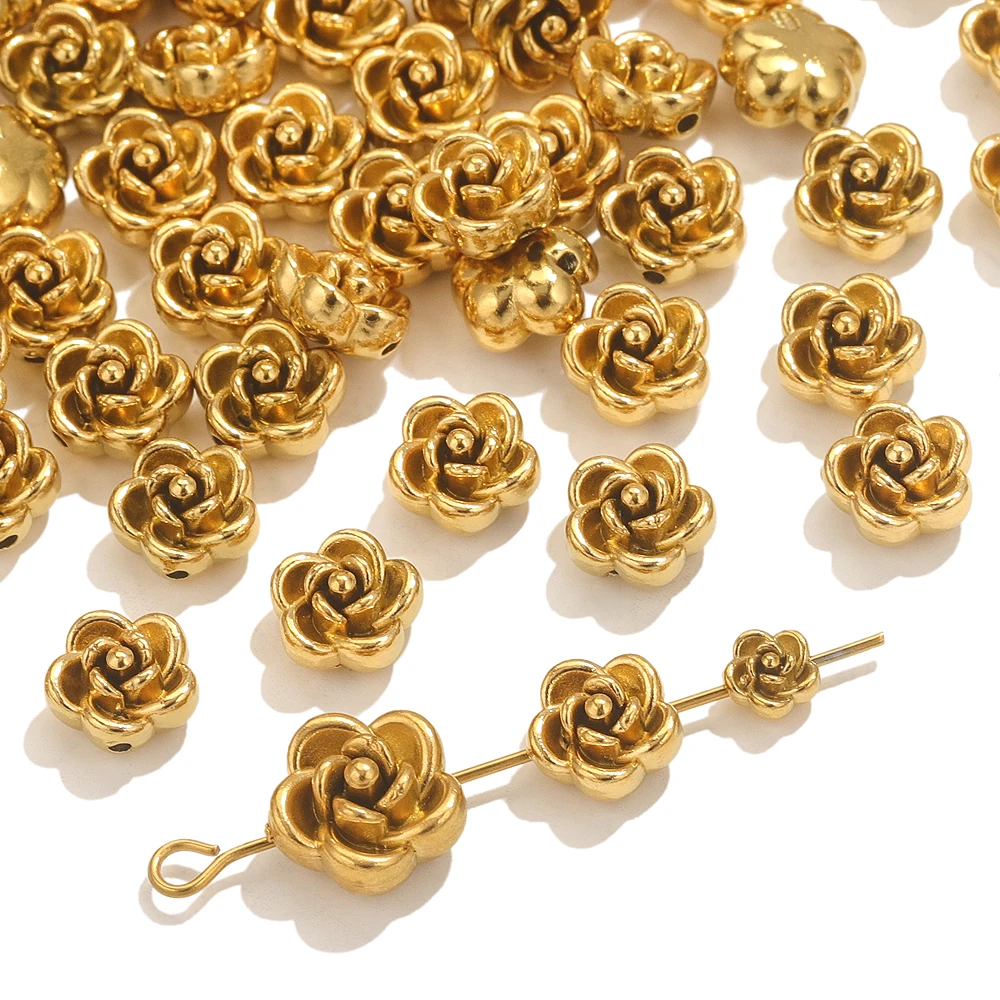 10pcs Stainless Steel Rose Flower Spacer Beads For Jewelry Making DIY Rose Pendants Charms Loose Beads Jewelry Findings Crafts 10pcs Stainless Steel Rose Flower Spacer Beads For Jewelry Making DIY Rose Pendants Charms Loose Beads Jewelry Findings Crafts