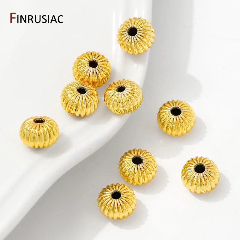 14K/18K Gold Plated Brass Corrugated Flat Beads,4/6/8mm Round Pumpkin Spacer Beads For DIY Bracelet Necklace Making Accessories 14K/18K Gold Plated Brass Corrugated Flat Beads,4/6/8mm Round Pumpkin Spacer Beads For DIY Bracelet Necklace Making Accessories