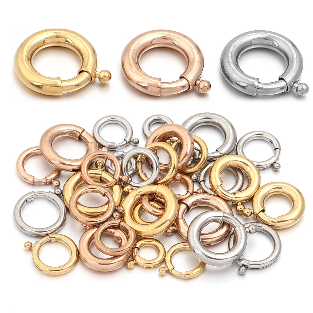 2pcs Stainless Steel Spring Clasps Round Ring Clasp Hooks Buckle Connectors For DIY Jewelry Making Bracelet Necklace Accessories 2pcs Stainless Steel Spring Clasps Round Ring Clasp Hooks Buckle Connectors For DIY Jewelry Making Bracelet Necklace Accessories