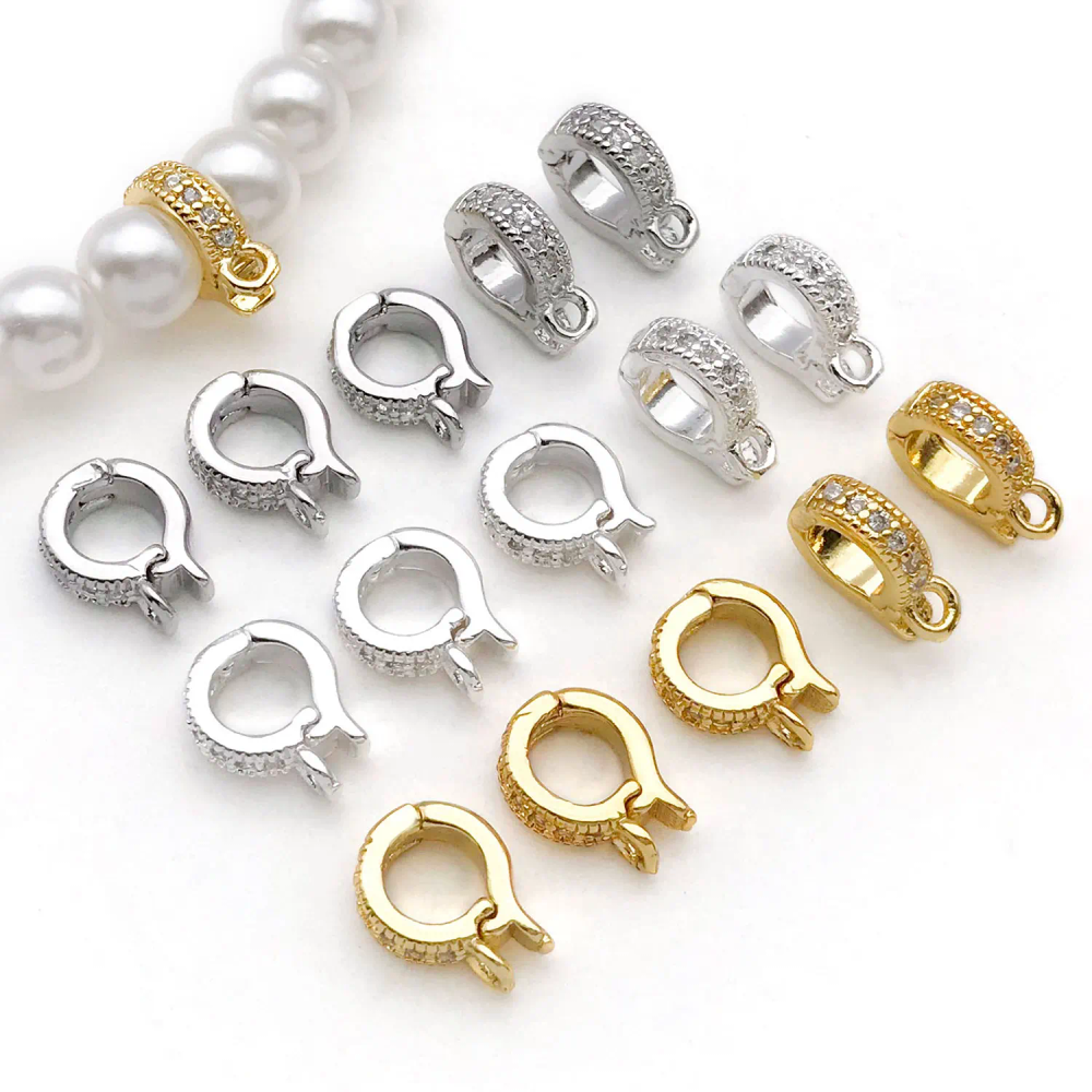 5pcs 18K Real Gold Plated Brass Inlay Zircon Hinged Charms Enhancer Bail Clasps, Melon Seed Buckle for DIY Jewelry Making 5pcs 18K Real Gold Plated Brass Inlay Zircon Hinged Charms Enhancer Bail Clasps, Melon Seed Buckle for DIY Jewelry Making