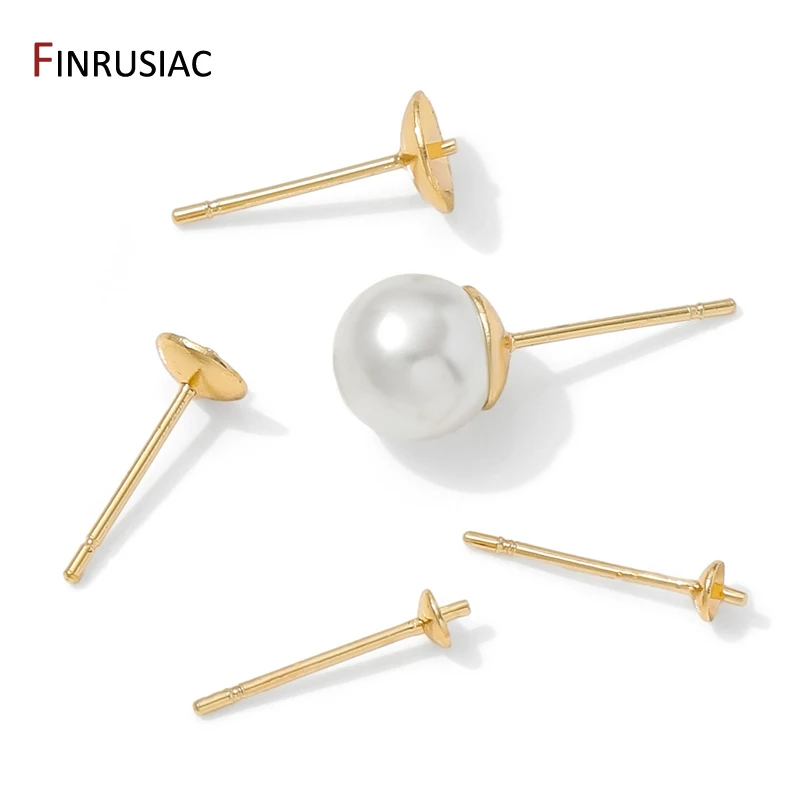 14K Gold Plated Brass Earring Stud Base Blank Post Ear Studs Tray Earplug For Pearl DIY Earring Making Accessories 14K Gold Plated Brass Earring Stud Base Blank Post Ear Studs Tray Earplug For Pearl DIY Earring Making Accessories