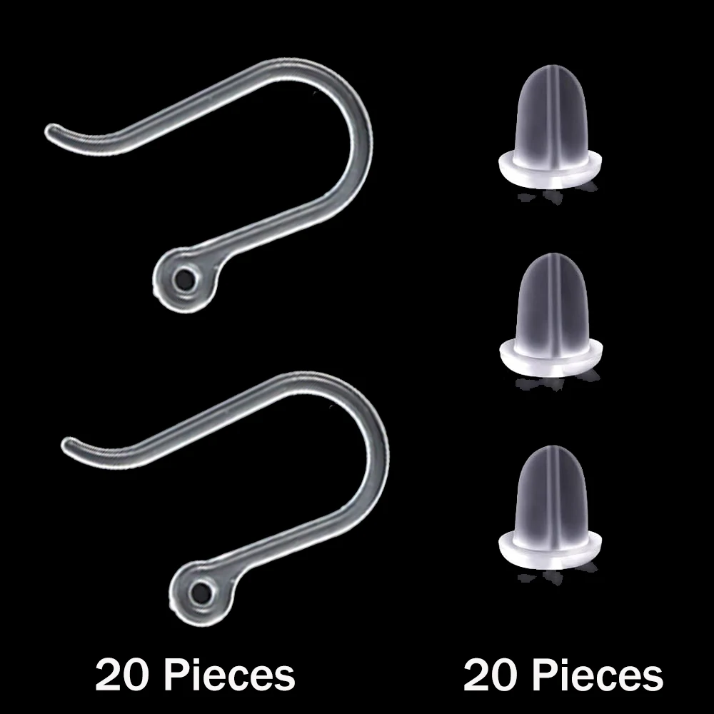 20pcs Plastic Earring Hooks Ear Wire with Loop French Fish Hooks and 20pcs Transparent Earring Stoppers for DIY Jewelry Making 20pcs Plastic Earring Hooks Ear Wire with Loop French Fish Hooks and 20pcs Transparent Earring Stoppers for DIY Jewelry Making