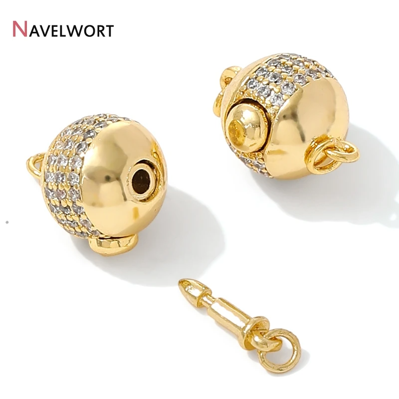 18K Gold Plated Brass With Zircon Ball Connector Clasps Strong Magnetic Clasps For DIY Bracelet Necklace Making Accessories 18K Gold Plated Brass With Zircon Ball Connector Clasps Strong Magnetic Clasps For DIY Bracelet Necklace Making Accessories