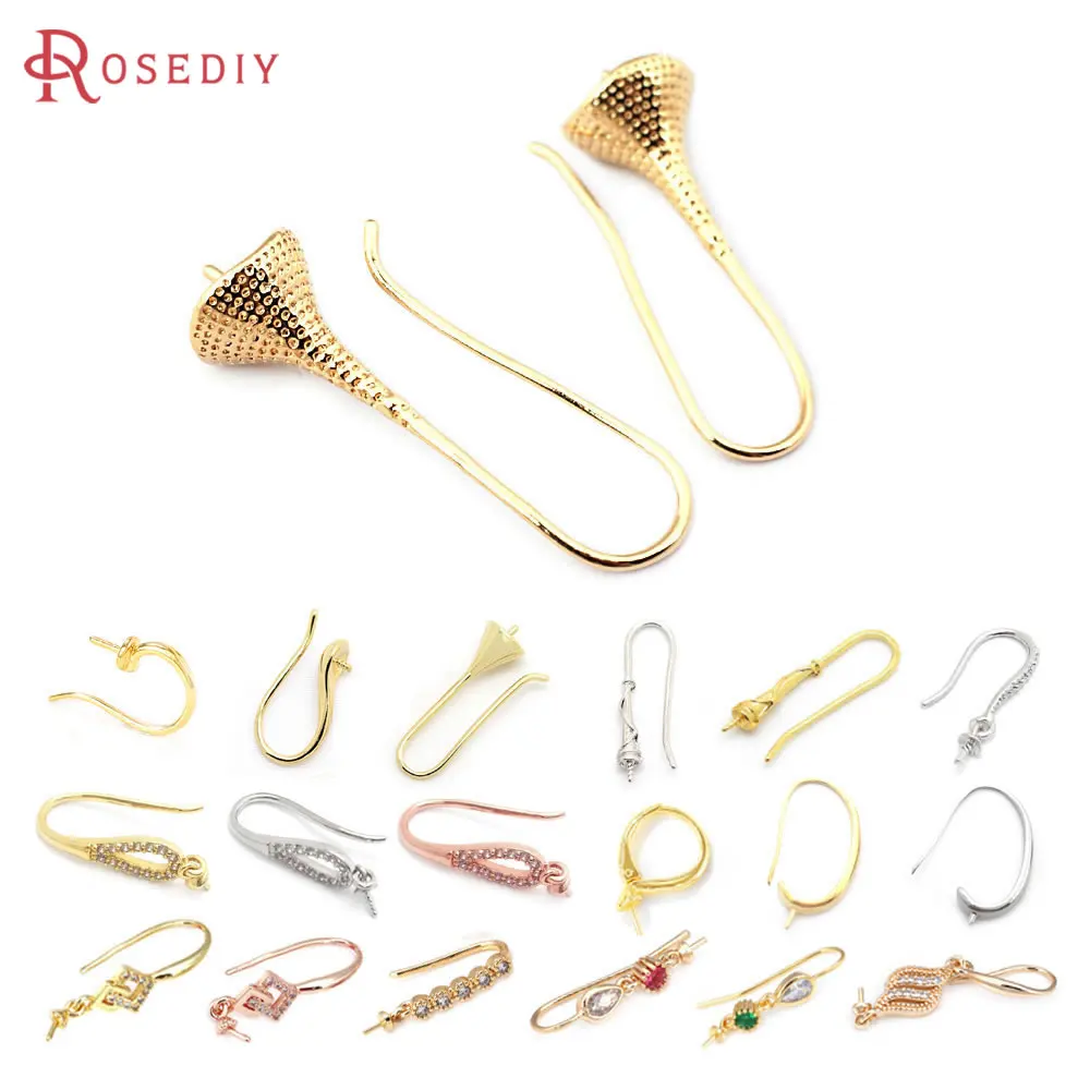 18K Gold Color Brass Can fit Half Hole Beads with Half Pins Earrings Hooks High Quality Jewelry Making Diy Findings Accessories 18K Gold Color Brass Can fit Half Hole Beads with Half Pins Earrings Hooks High Quality Jewelry Making Diy Findings Accessories