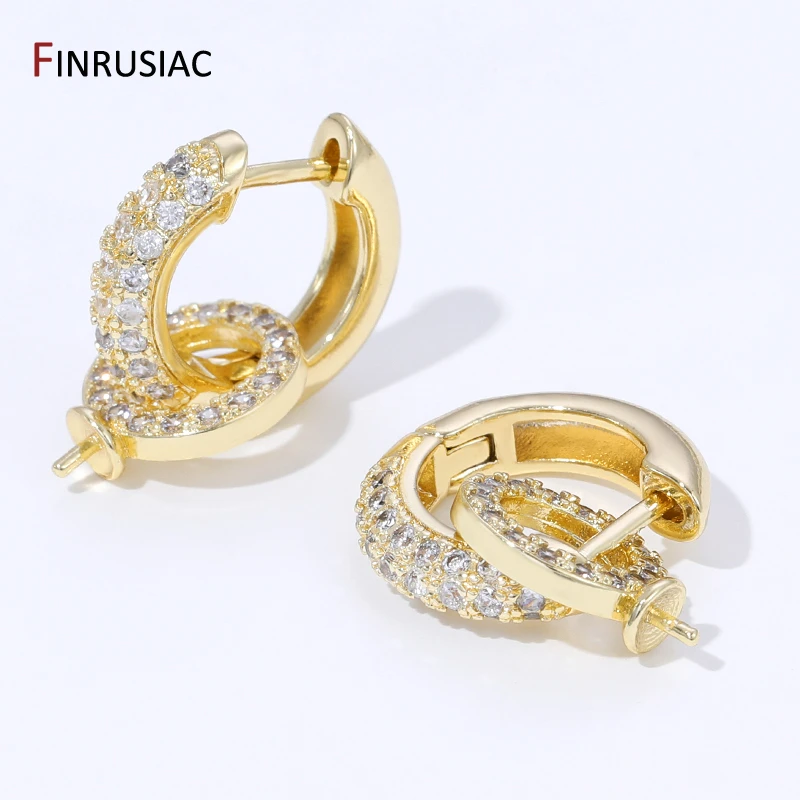 18K Gold Plated Brass Inlaid Zircon Hoop Earring With Pearl Mounting,Earrings Fixtures for DIY Pearl Earring Making Accessories 18K Gold Plated Brass Inlaid Zircon Hoop Earring With Pearl Mounting,Earrings Fixtures for DIY Pearl Earring Making Accessories