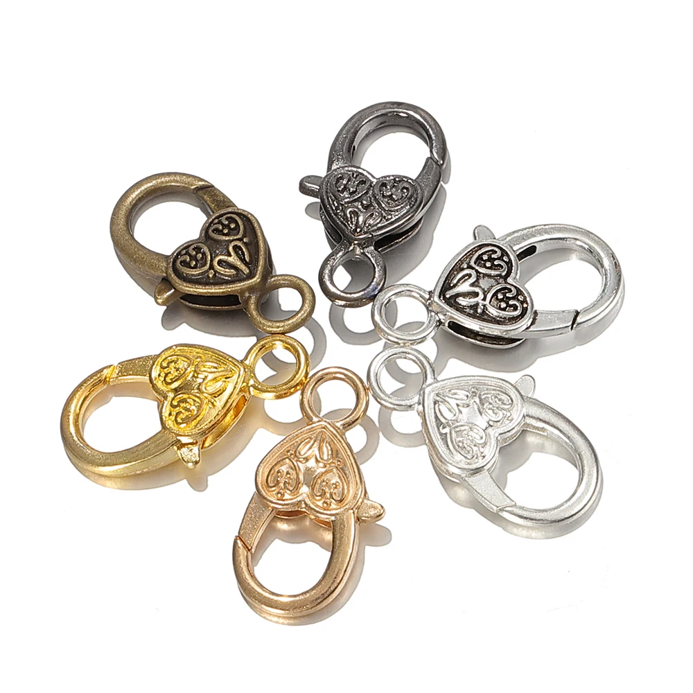 10pcs Metal Heart-Shaped Lobster Clasp Connectors Vintage Engraved Heart Alloy Keychains for DIY Pendant Jewelry Making 10pcs Metal Heart-Shaped Lobster Clasp Connectors Vintage Engraved Heart Alloy Keychains for DIY Pendant Jewelry Making
