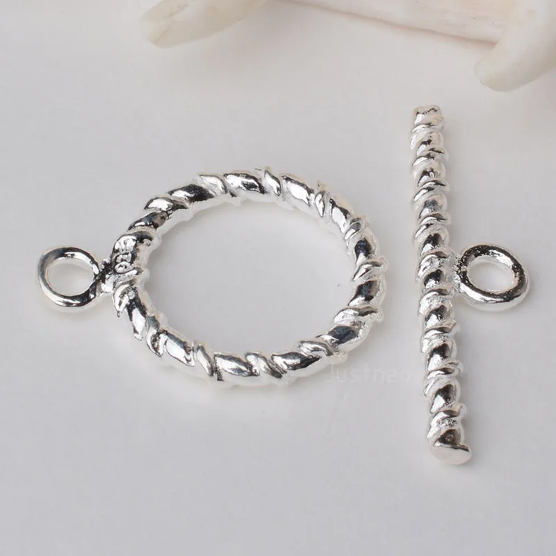 Solid 925 Sterling Silver Toggle Clasp Twisted Bar and Circle ,1piece Solid 925 Sterling Silver Toggle Clasp Twisted Bar and Circle ,1piece