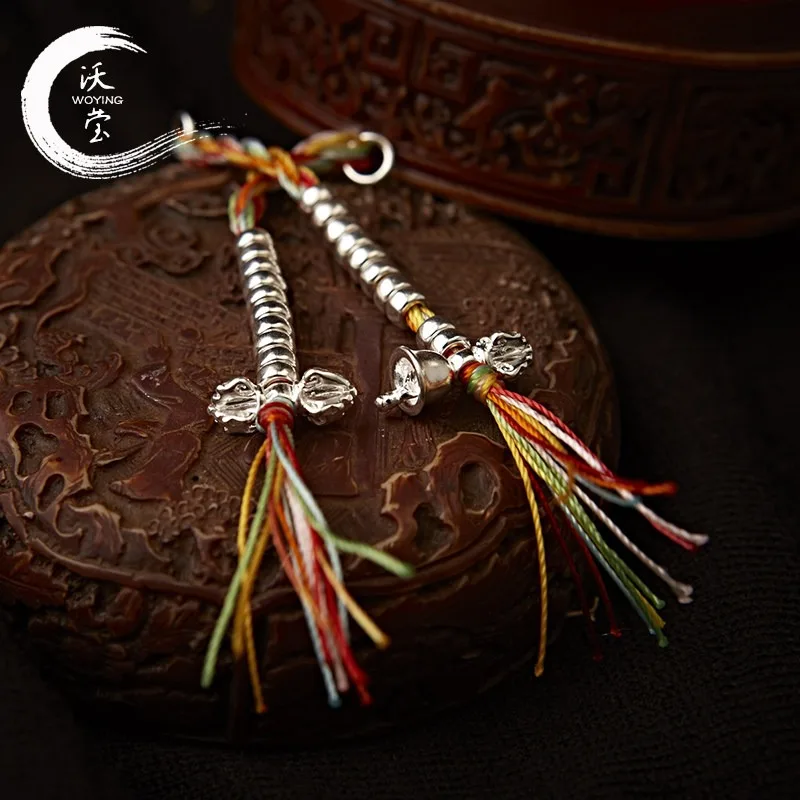 Tibetan Silver Bell Vajra Colorful Mala Counter Side Clip Beads for 108 Wenwan Bracelet Unisex Handmade Daily Wear Jewelry Gift Tibetan Silver Bell Vajra Colorful Mala Counter Side Clip Beads for 108 Wenwan Bracelet Unisex Handmade Daily Wear Jewelry Gift