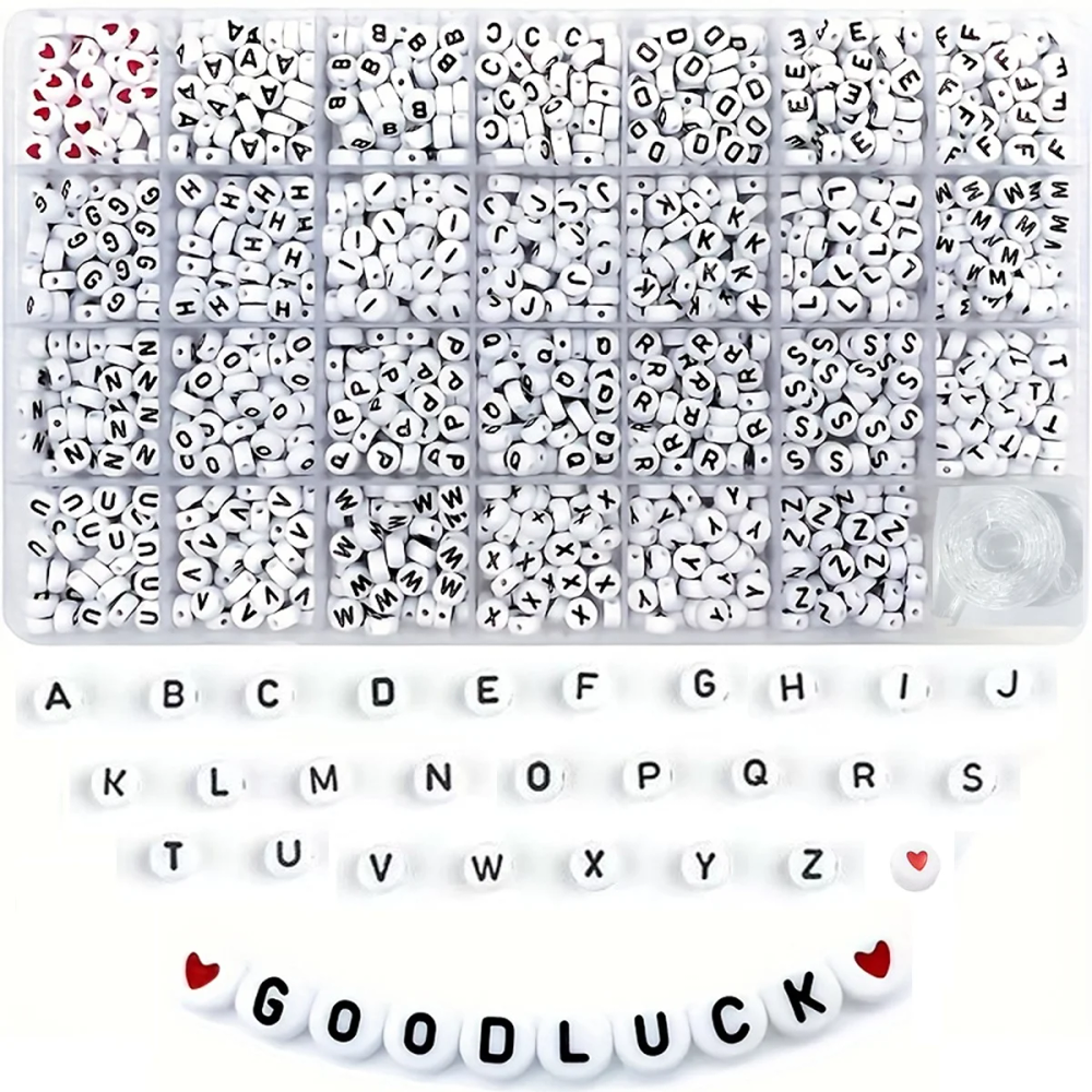 1300 4x7 round acrylic letter beads with heart-shaped beads and elastic thread, suitable for bracelets, jewelry, fashion gifts 1300 4x7 round acrylic letter beads with heart-shaped beads and elastic thread, suitable for bracelets, jewelry, fashion gifts