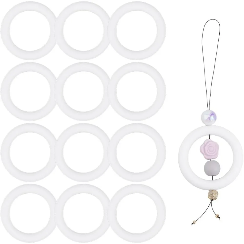 12pc Silicone Bead Ring 65mm Round Loop with 2 Hole White Beadable O Rings Focal Frame Silicone Pendants for Keychain