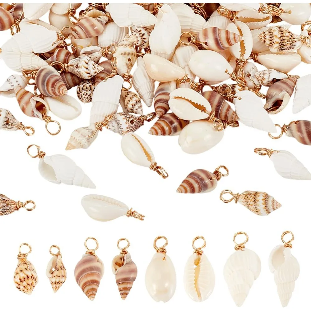 100pcs 4 Styles Natural Shell Charms Pendants Seashells Link for Necklace Bracelet Jewelry Making Conch Shell Connectors kit 100pcs 4 Styles Natural Shell Charms Pendants Seashells Link for Necklace Bracelet Jewelry Making Conch Shell Connectors kit