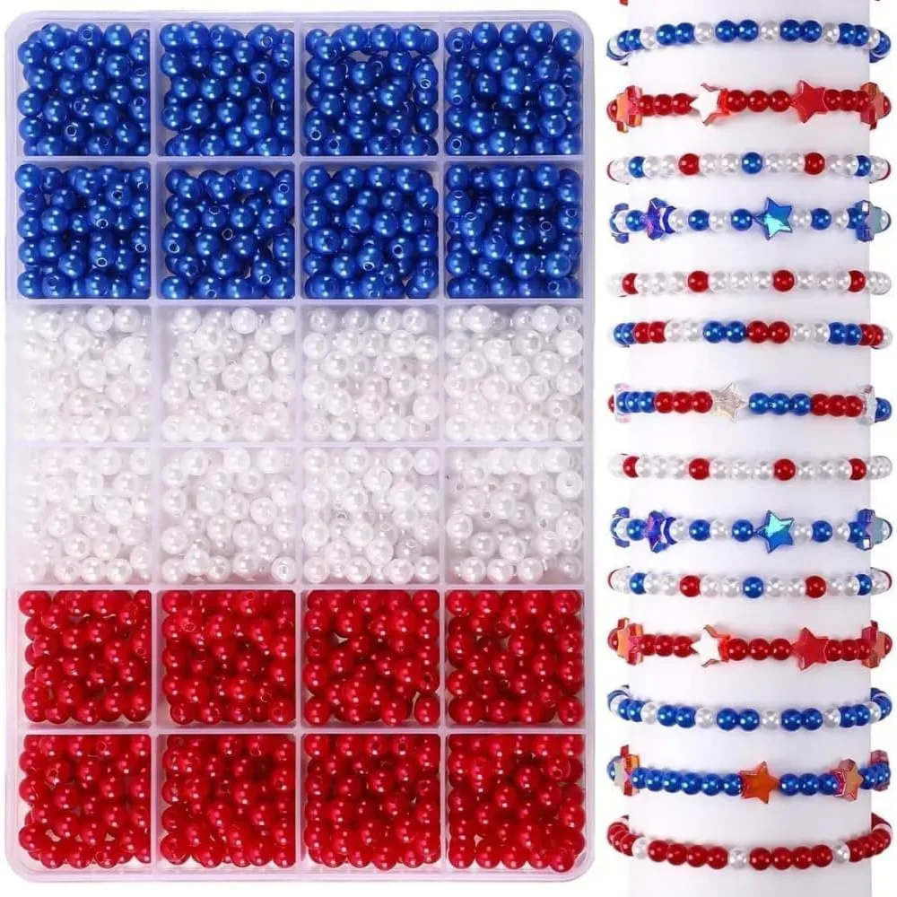 1205pcs 6mm， Red, white, and blue colors. Used for jewelry making DIY bracelets, necklaces, decorative beads, and festivals. par