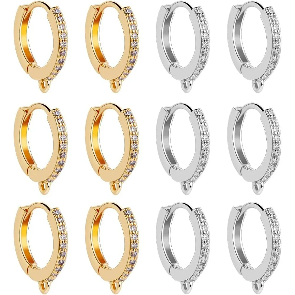 1 Box 12Pcs Round Leverback Hooks 18K Gold and Platinum Plated Brass Cubic Zirconia Huggie Hoop Earrings Findings making kit 1 Box 12Pcs Round Leverback Hooks 18K Gold and Platinum Plated Brass Cubic Zirconia Huggie Hoop Earrings Findings making kit