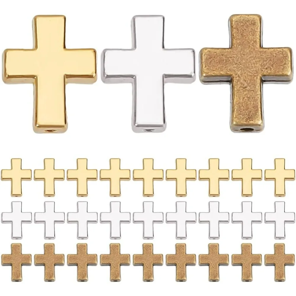 30Pcs Cross Spacer Beads 3 Colors Antique Bronze Crucifix Cross Charm 15mm Metal Connector Bead for for DIY 30Pcs Cross Spacer Beads 3 Colors Antique Bronze Crucifix Cross Charm 15mm Metal Connector Bead for for DIY