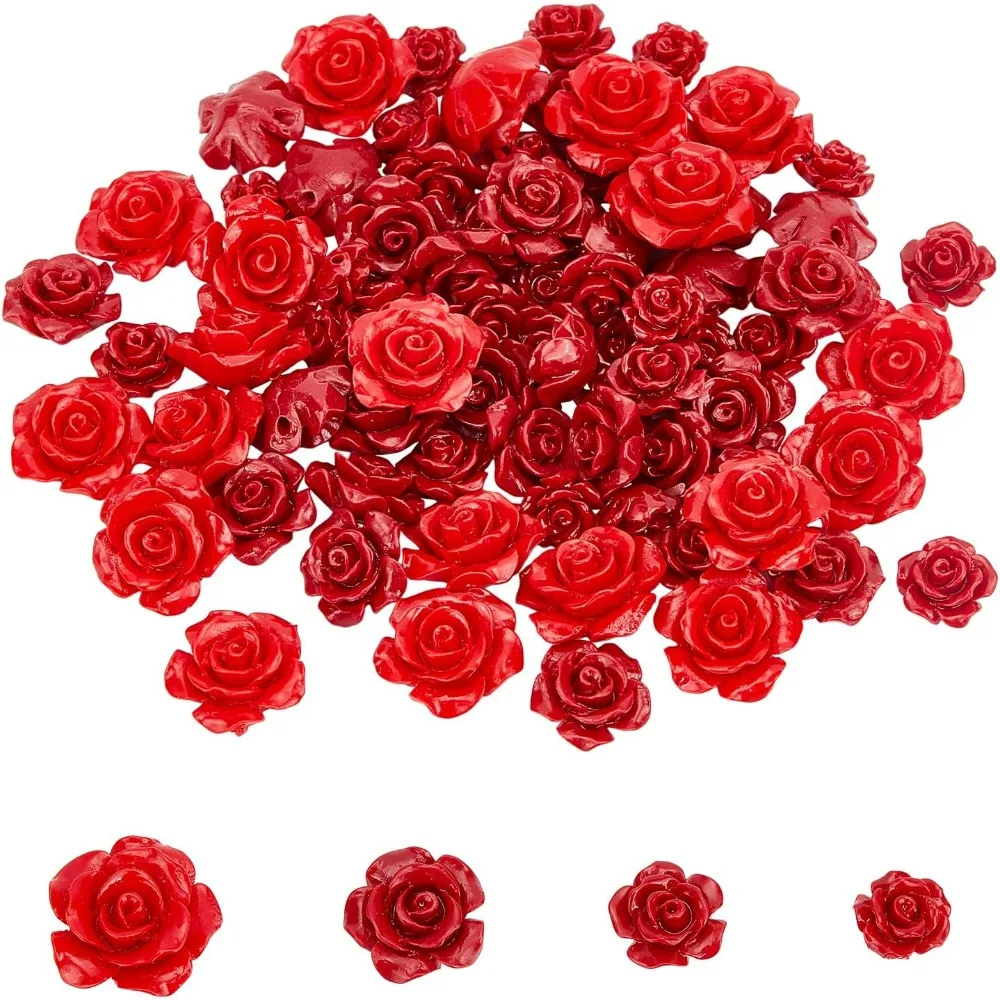 80 Pcs Red Rose Flowers Beads 4 Styles Dyed Synthetic Coral Beads Flower Carving Charms Loose Beads for Valentine's making kit 80 Pcs Red Rose Flowers Beads 4 Styles Dyed Synthetic Coral Beads Flower Carving Charms Loose Beads for Valentine's making kit