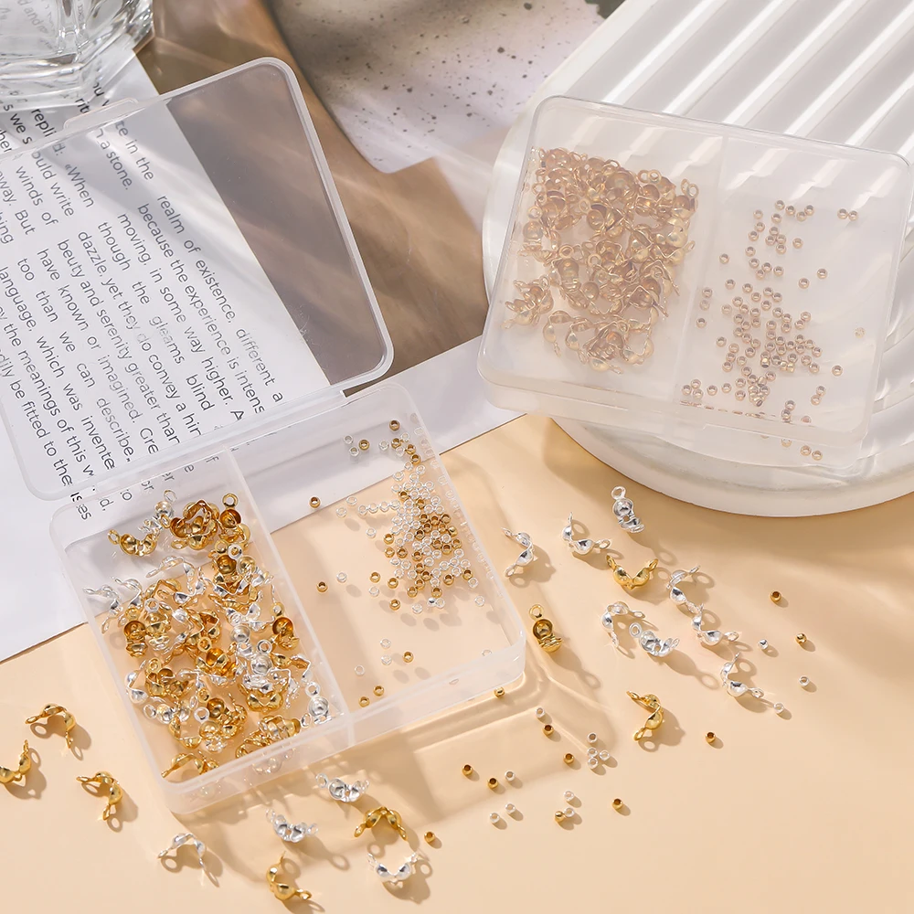 150pcs/Box 18K Gold Color Plated Ball Chain Connector Clasps Calottes End Crimps Beads for DIY Bracelet Necklace Jewelry Making 150pcs/Box 18K Gold Color Plated Ball Chain Connector Clasps Calottes End Crimps Beads for DIY Bracelet Necklace Jewelry Making