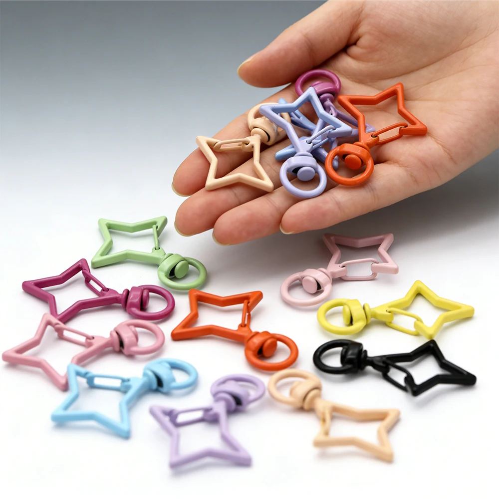 5pcs 38x26mm Colorful Star Rhombus Shape Keychain Spring Clasps For Making Key Ring Hooks Handcraft DIY Jewelry Accessories 5pcs 38x26mm Colorful Star Rhombus Shape Keychain Spring Clasps For Making Key Ring Hooks Handcraft DIY Jewelry Accessories
