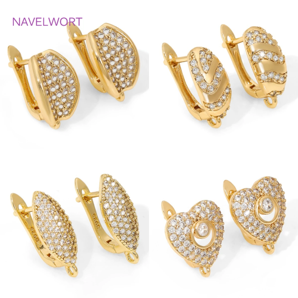 18K Gold Plated Brass Earwires Fasteners,Inlaid Zircon Earring Fixtures,Accessories For Earrings,DIY Jewelry Making Supplies 18K Gold Plated Brass Earwires Fasteners,Inlaid Zircon Earring Fixtures,Accessories For Earrings,DIY Jewelry Making Supplies