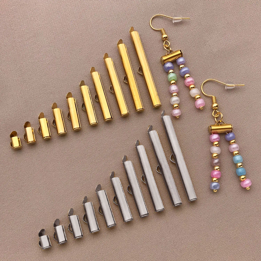 10pcs/lot Stainless Steel Crimp End Caps Slider Clasp Buckles Tubes Slider End Caps Connector For DIY Jewelry Making Accessories 10pcs/lot Stainless Steel Crimp End Caps Slider Clasp Buckles Tubes Slider End Caps Connector For DIY Jewelry Making Accessories
