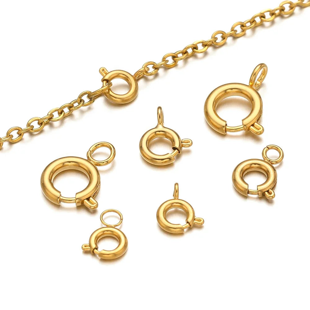 10pcs Stainless Steel Spring Ring Clasps Round Lobster Clasp Hooks Necklace Connectors for DIY Fashion Jewelry Bracelet Findings 10pcs Stainless Steel Spring Ring Clasps Round Lobster Clasp Hooks Necklace Connectors for DIY Fashion Jewelry Bracelet Findings