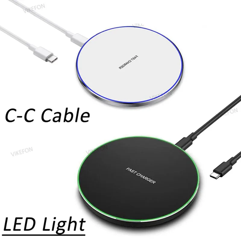 LED Light Wireless Charger Pad Type-C to C Cable For iPhone 17 16 15 14 13 12 11 Pro Max Samsung Xiaomi Fast Charging Station