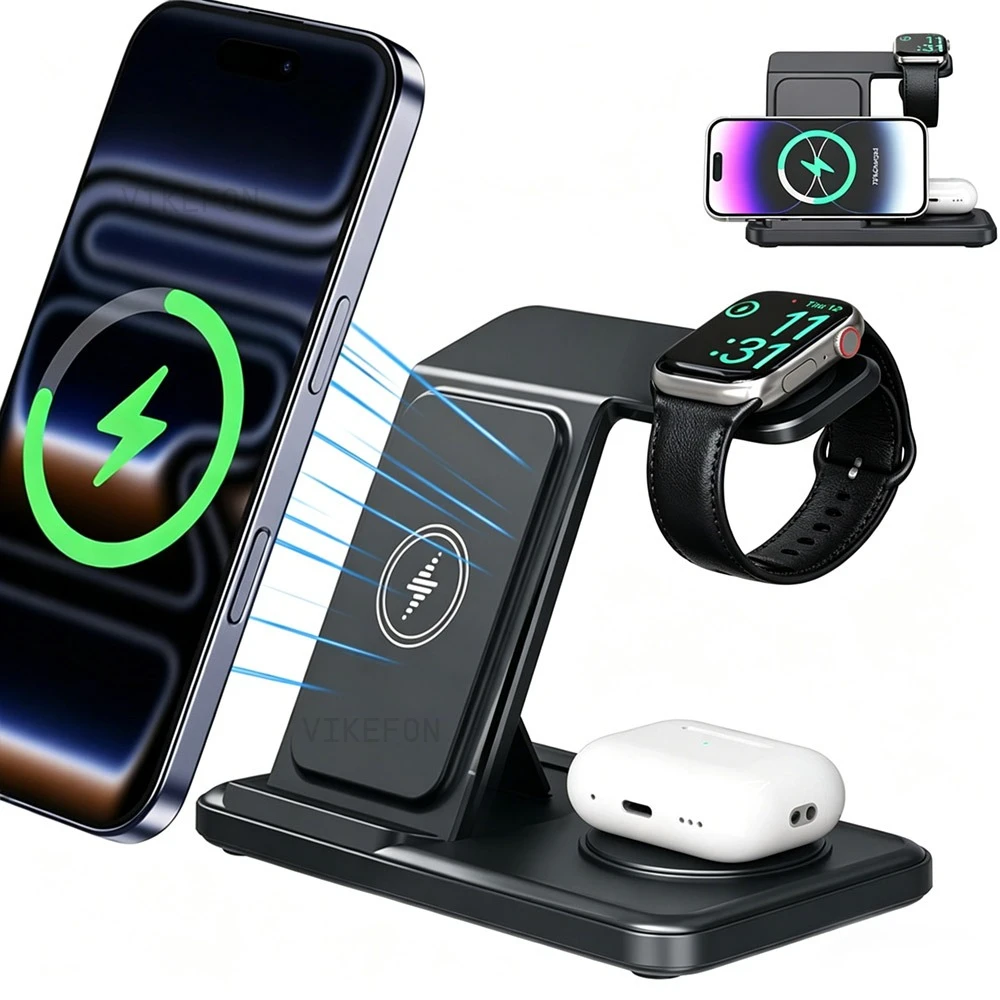 Wireless 3 IN 1 Charger Stand For iPhone 17 16 15 14 13 12 Pro Max Apple Watch 11-2 Airpods 4 Pro3/2 Fold Fast Charging Station Wireless 3 IN 1 Charger Stand For iPhone 17 16 15 14 13 12 Pro Max Apple Watch 11-2 Airpods 4 Pro3/2 Fold Fast Charging Station