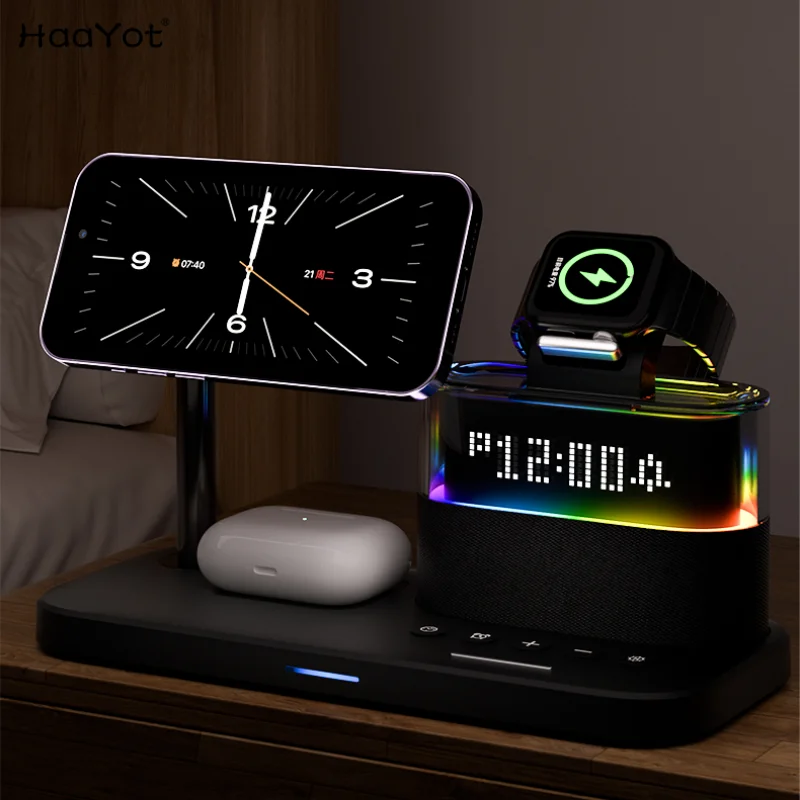 New 5 In 1 Wireless Charger Stand Alarm Clock RGB Night Light Fast Charging Station For iPhone16 15 14 13 12 Apple Watch Airpods New 5 In 1 Wireless Charger Stand Alarm Clock RGB Night Light Fast Charging Station For iPhone16 15 14 13 12 Apple Watch Airpods