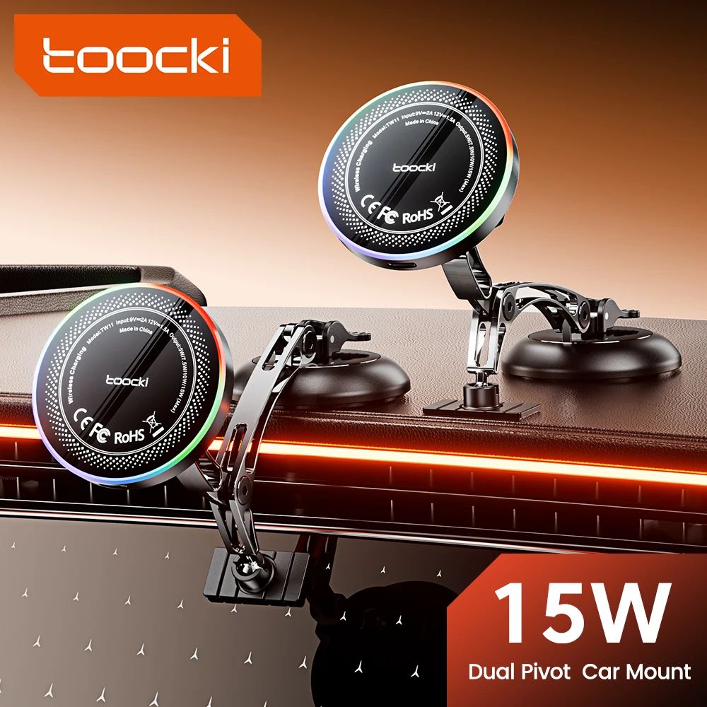 Toocki Magnetic Car Phone Holder 15W Wireless Charger Dual Pivot Mount Car Phone Stand for iPhone 17 16 15 Pro Max for Magsafe Toocki Magnetic Car Phone Holder 15W Wireless Charger Dual Pivot Mount Car Phone Stand for iPhone 17 16 15 Pro Max for Magsafe
