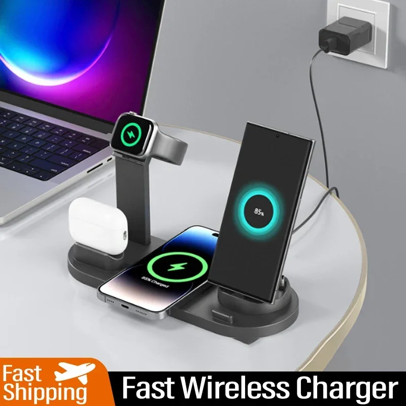 3 In 1 Wireless Charger Stand Pad Phone Holder Stand For Samsung iPhone 17 16 15 14 13 Apple Watch Airpods Fast Charging Station